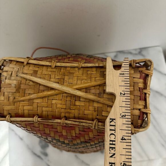 Antique Laotian gathering Woven Basket with Red and Black Pattern - Picture 14 of 16